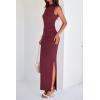 imageBTFBM Womens Two Piece Outfits Summer Lightweight 2025 Mock Neck Sleeveless Knit Tops Maxi Skirt Set Going Out DressWine Red