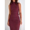 imageBTFBM Womens Two Piece Outfits Summer Lightweight 2025 Mock Neck Sleeveless Knit Tops Maxi Skirt Set Going Out DressWine Red