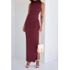 imageBTFBM Womens Two Piece Outfits Summer Lightweight 2025 Mock Neck Sleeveless Knit Tops Maxi Skirt Set Going Out DressWine Red