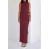 imageBTFBM Womens Two Piece Outfits Summer Lightweight 2025 Mock Neck Sleeveless Knit Tops Maxi Skirt Set Going Out DressWine Red