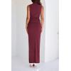 imageBTFBM Womens Two Piece Outfits Summer Lightweight 2025 Mock Neck Sleeveless Knit Tops Maxi Skirt Set Going Out DressWine Red