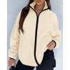 imageBTFBM Womens Zip Up Fleece Jackets Stand Collar 2024 Fall Winter Outerwear Casual Fuzzy Coats with PocketsApricot