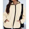imageBTFBM Womens Zip Up Fleece Jackets Stand Collar 2024 Fall Winter Outerwear Casual Fuzzy Coats with PocketsApricot