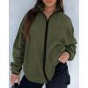 imageBTFBM Womens Zip Up Fleece Jackets Stand Collar 2024 Fall Winter Outerwear Casual Fuzzy Coats with PocketsArmy Green