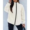 imageBTFBM Womens Zip Up Fleece Jackets Stand Collar 2024 Fall Winter Outerwear Casual Fuzzy Coats with PocketsBeige White