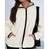 imageBTFBM Womens Zip Up Fleece Jackets Stand Collar 2024 Fall Winter Outerwear Casual Fuzzy Coats with PocketsBeige White