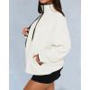 imageBTFBM Womens Zip Up Fleece Jackets Stand Collar 2024 Fall Winter Outerwear Casual Fuzzy Coats with PocketsBeige White