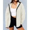 imageBTFBM Womens Zip Up Fleece Jackets Stand Collar 2024 Fall Winter Outerwear Casual Fuzzy Coats with PocketsBeige White