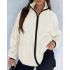 imageBTFBM Womens Zip Up Fleece Jackets Stand Collar 2024 Fall Winter Outerwear Casual Fuzzy Coats with PocketsBeige White