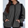 imageBTFBM Womens Zip Up Fleece Jackets Stand Collar 2024 Fall Winter Outerwear Casual Fuzzy Coats with PocketsDark Grey