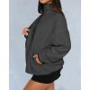 imageBTFBM Womens Zip Up Fleece Jackets Stand Collar 2024 Fall Winter Outerwear Casual Fuzzy Coats with PocketsDark Grey