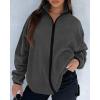 imageBTFBM Womens Zip Up Fleece Jackets Stand Collar 2024 Fall Winter Outerwear Casual Fuzzy Coats with PocketsDark Grey