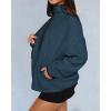 imageBTFBM Womens Zip Up Fleece Jackets Stand Collar 2024 Fall Winter Outerwear Casual Fuzzy Coats with PocketsGrey Blue