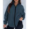 imageBTFBM Womens Zip Up Fleece Jackets Stand Collar 2024 Fall Winter Outerwear Casual Fuzzy Coats with PocketsGrey Blue
