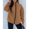 imageBTFBM Womens Zip Up Fleece Jackets Stand Collar 2024 Fall Winter Outerwear Casual Fuzzy Coats with PocketsKhaki