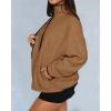 imageBTFBM Womens Zip Up Fleece Jackets Stand Collar 2024 Fall Winter Outerwear Casual Fuzzy Coats with PocketsKhaki