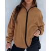 imageBTFBM Womens Zip Up Fleece Jackets Stand Collar 2024 Fall Winter Outerwear Casual Fuzzy Coats with PocketsKhaki