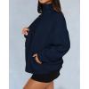 imageBTFBM Womens Zip Up Fleece Jackets Stand Collar 2024 Fall Winter Outerwear Casual Fuzzy Coats with PocketsNavy