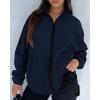 imageBTFBM Womens Zip Up Fleece Jackets Stand Collar 2024 Fall Winter Outerwear Casual Fuzzy Coats with PocketsNavy