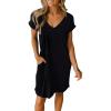 imageBTFBM Women V Neck Short Sleeve Summer Dresses Beach 2025 Spring Casual Loose Tunic Short TShirt Dress Pajamas PocketsBlack
