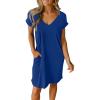 imageBTFBM Women V Neck Short Sleeve Summer Dresses Beach 2025 Spring Casual Loose Tunic Short TShirt Dress Pajamas PocketsBlue