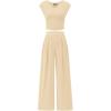 imageBTFBM Womens 2 Piece Outfits 2025 Summer V Neck Cap Sleeve Ruched Top and Wide Leg Pants Rib Knit Lounge Matching SetsApricot