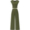 imageBTFBM Womens 2 Piece Outfits 2025 Summer V Neck Cap Sleeve Ruched Top and Wide Leg Pants Rib Knit Lounge Matching SetsArmy Green