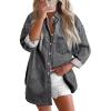 imageBTFBM Womens Button Down Denim Shirts Fall Lapel V Neck Lightweight Oversized Long Sleeve Thin Casual Blouse Tops PocketSolid Grey