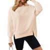 imageBTFBM Womens Casual Crewneck Sweatshirts 2025 Spring Fall Clothes Long Sleeve Side Slit Workout Fleece Pullover TopsBeige