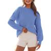 imageBTFBM Womens Casual Long Sleeve Sweaters Crew Neck Oversized Ribbed Knit Pullover Sweater 2025 Fall Winter Jumper TopsSolid Sky Blue
