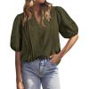 imageBTFBM Womens Lace Puff Sleeve Tops 2025 Summer V Neck Casual Button Down Shirts Loose Dressy Work Business Blouse TopArmy Green