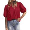 imageBTFBM Womens Lace Puff Sleeve Tops 2025 Summer V Neck Casual Button Down Shirts Loose Dressy Work Business Blouse TopRed