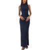 imageBTFBM Womens Two Piece Outfits Summer Lightweight 2025 Mock Neck Sleeveless Knit Tops Maxi Skirt Set Going Out DressNavy