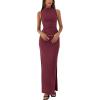imageBTFBM Womens Two Piece Outfits Summer Lightweight 2025 Mock Neck Sleeveless Knit Tops Maxi Skirt Set Going Out DressWine Red