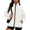 imageBTFBM Womens Zip Up Fleece Jackets Stand Collar 2024 Fall Winter Outerwear Casual Fuzzy Coats with PocketsBeige White