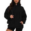 imageBTFBM Womens Zip Up Fleece Jackets Stand Collar 2024 Fall Winter Outerwear Casual Fuzzy Coats with PocketsBlack
