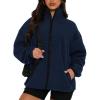 imageBTFBM Womens Zip Up Fleece Jackets Stand Collar 2024 Fall Winter Outerwear Casual Fuzzy Coats with PocketsNavy