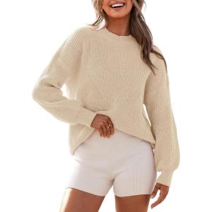 imageBTFBM Womens Casual Long Sleeve Sweaters Crew Neck Oversized Ribbed Knit Pullover Sweater 2025 Fall Winter Jumper TopsSolid Apricot