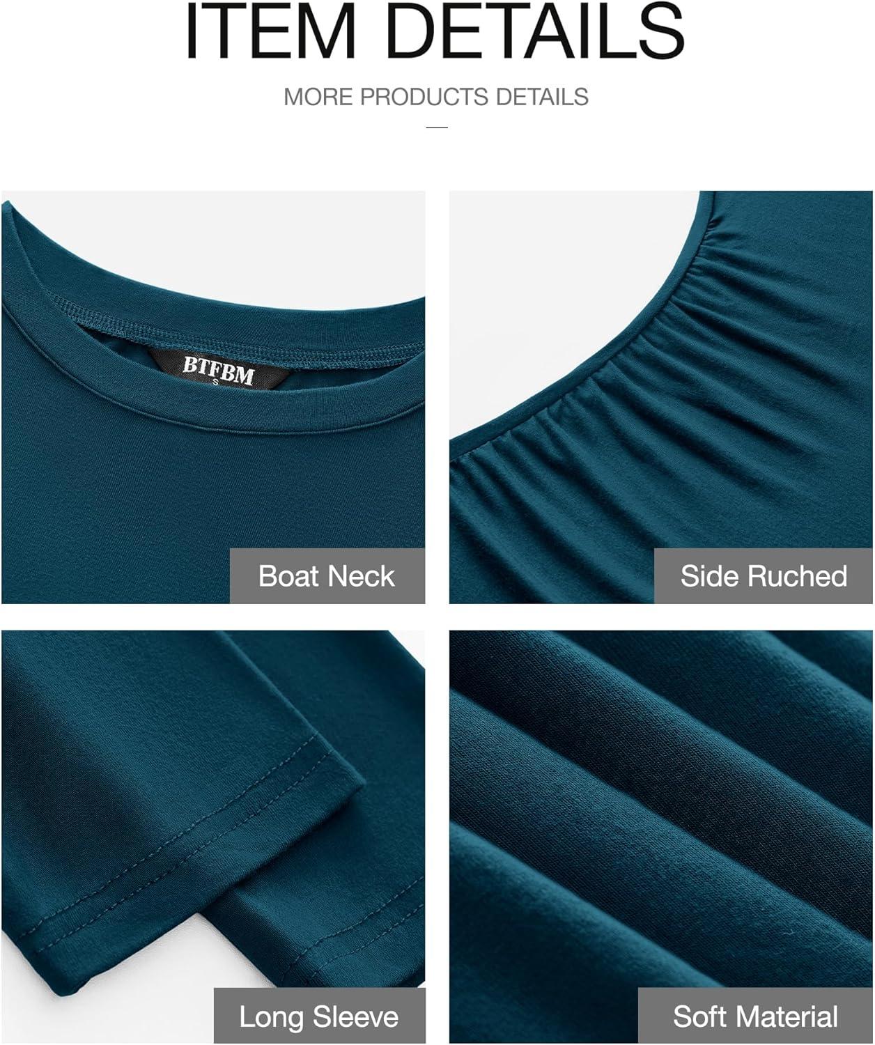 imageBTFBM Womens Spring Fashion 2025 Long Sleeve Boat Neck Mini Dress Slim Fit Party Club Short Tight Basic Bodycon DressesDark Blue