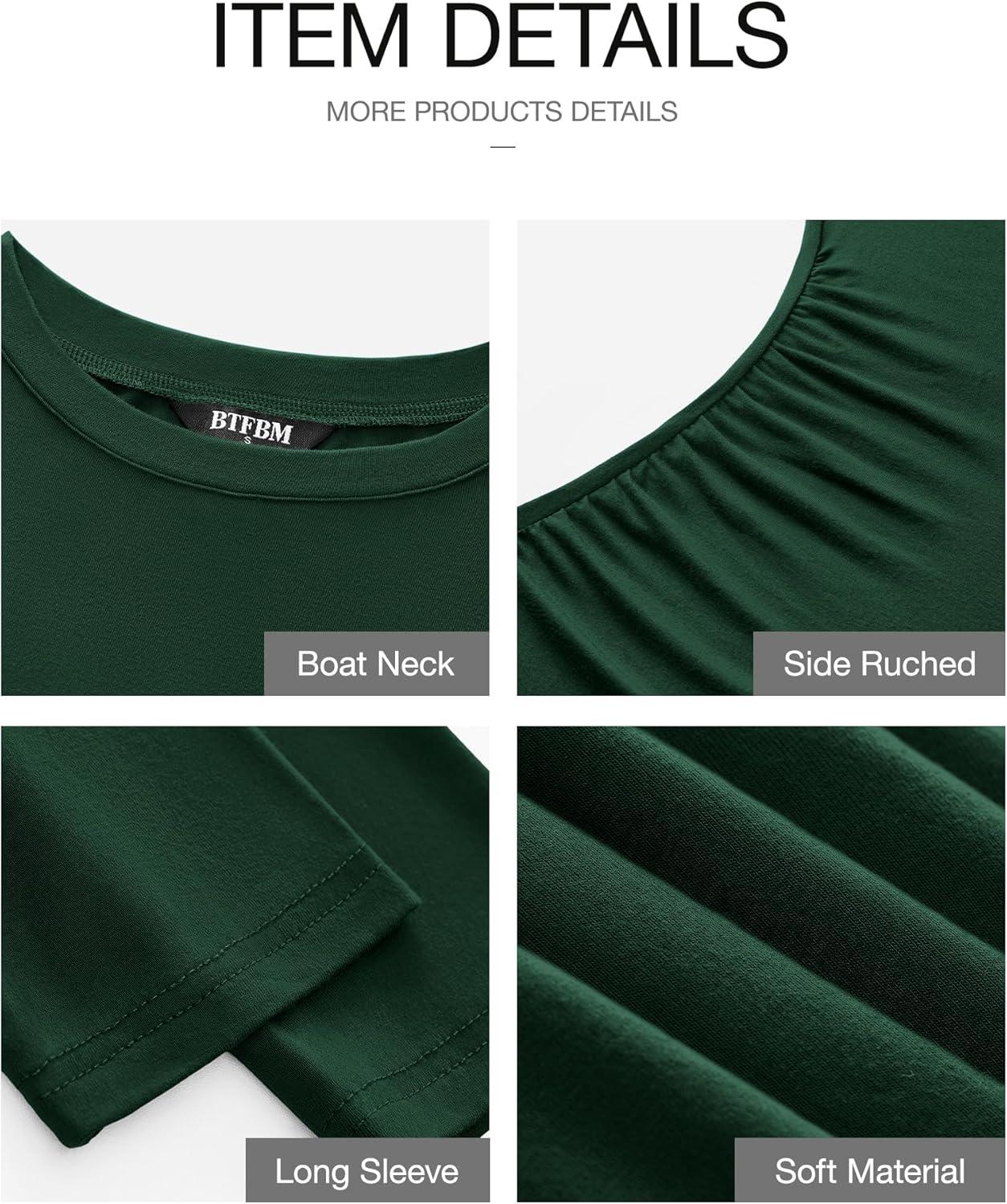 imageBTFBM Womens Spring Fashion 2025 Long Sleeve Boat Neck Mini Dress Slim Fit Party Club Short Tight Basic Bodycon DressesDark Green