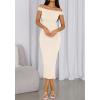 imageBTFBM Summer Dresses for Women 2025 Formal Maxi Sleeveless Off Shoulder Knit Bodycon Slit Cocktail Wedding Guest DressApricot