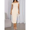 imageBTFBM Summer Dresses for Women 2025 Formal Maxi Sleeveless Off Shoulder Knit Bodycon Slit Cocktail Wedding Guest DressApricot