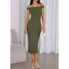 imageBTFBM Summer Dresses for Women 2025 Formal Maxi Sleeveless Off Shoulder Knit Bodycon Slit Cocktail Wedding Guest DressArmy Green