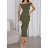 imageBTFBM Summer Dresses for Women 2025 Formal Maxi Sleeveless Off Shoulder Knit Bodycon Slit Cocktail Wedding Guest DressArmy Green