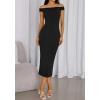 imageBTFBM Summer Dresses for Women 2025 Formal Maxi Sleeveless Off Shoulder Knit Bodycon Slit Cocktail Wedding Guest DressBlack