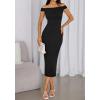 imageBTFBM Summer Dresses for Women 2025 Formal Maxi Sleeveless Off Shoulder Knit Bodycon Slit Cocktail Wedding Guest DressBlack