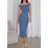 imageBTFBM Summer Dresses for Women 2025 Formal Maxi Sleeveless Off Shoulder Knit Bodycon Slit Cocktail Wedding Guest DressBlue