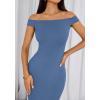 imageBTFBM Summer Dresses for Women 2025 Formal Maxi Sleeveless Off Shoulder Knit Bodycon Slit Cocktail Wedding Guest DressBlue