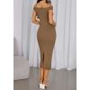 imageBTFBM Summer Dresses for Women 2025 Formal Maxi Sleeveless Off Shoulder Knit Bodycon Slit Cocktail Wedding Guest DressCamel