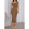 imageBTFBM Summer Dresses for Women 2025 Formal Maxi Sleeveless Off Shoulder Knit Bodycon Slit Cocktail Wedding Guest DressCamel